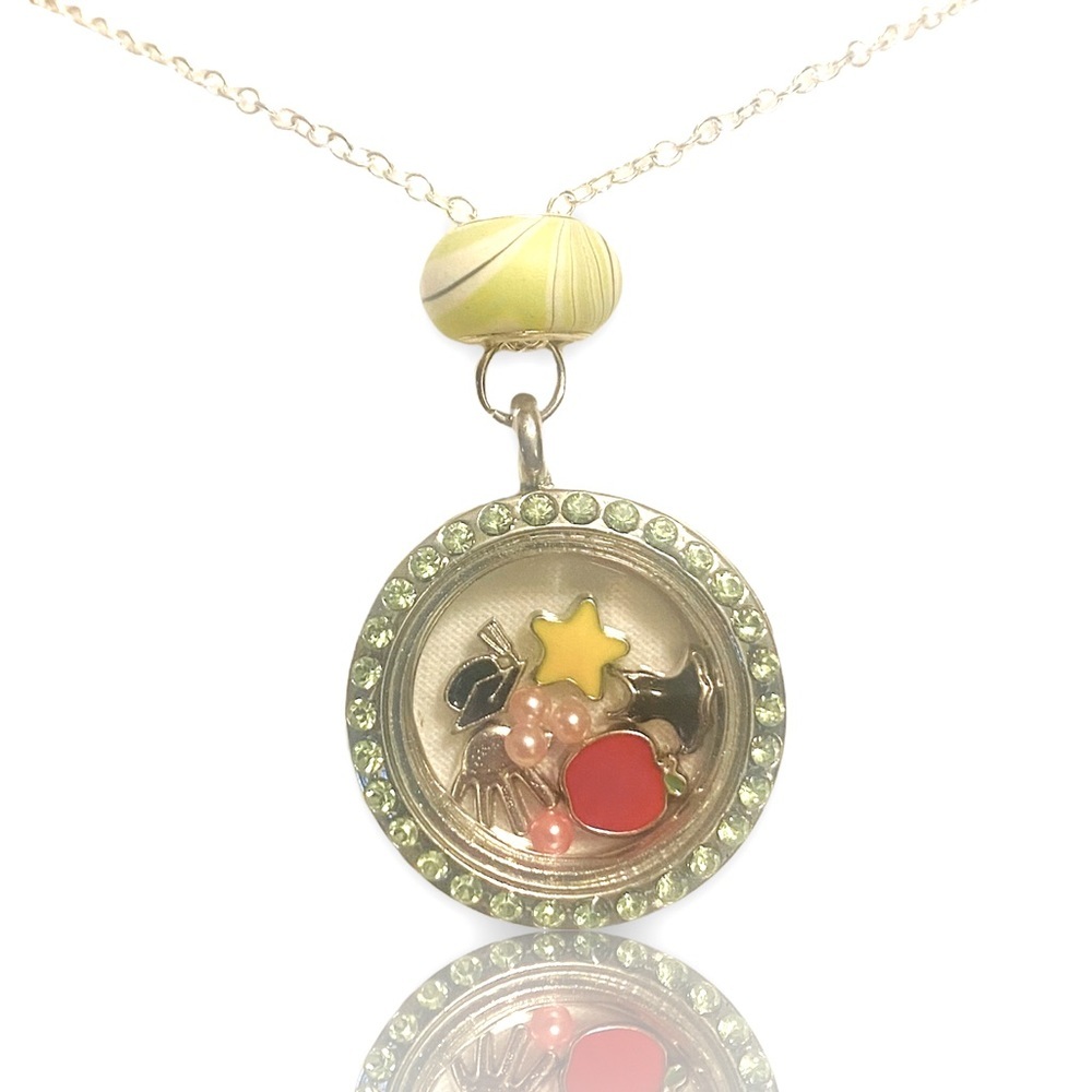 BEST TEACHER boutique charm circle locket pendant necklace + FREE CHARM EXTRAS!